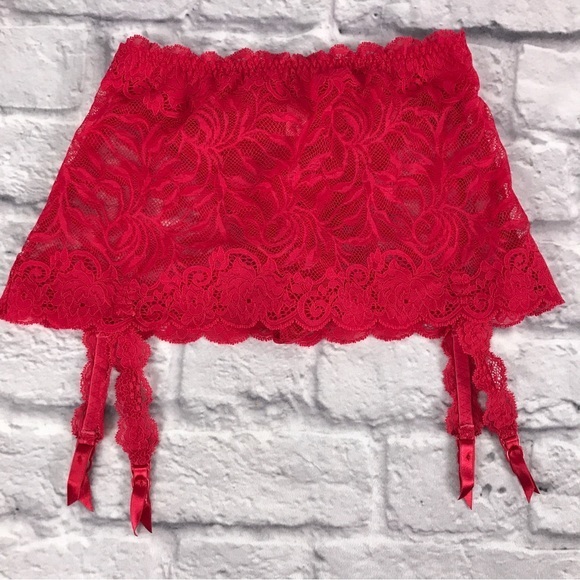 $50 if bundled Victoria’s Secret Lace Garter Thong Skirt Deadstock Small‎ Red - Picture 1 of 10